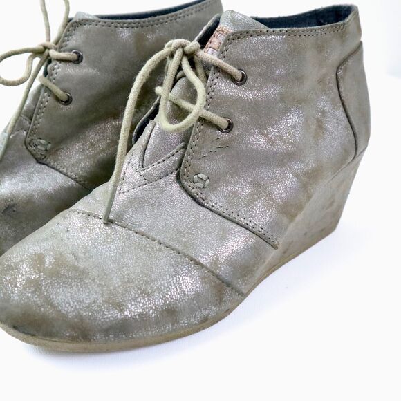 Toms Women's Size 10 Wedge Ankle Booties Chukka Metallic Mocha Tan - Picture 10 of 11